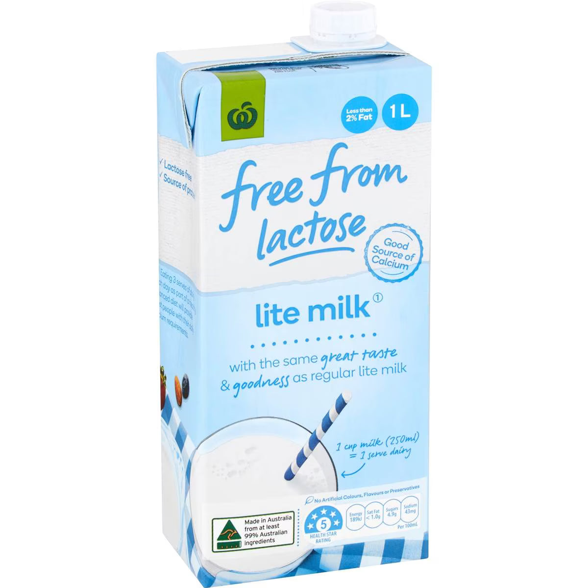 Woolworths Free From Lactose Lite Long Life Milk UHT 1L
