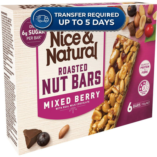 Approaching or Just Over Best Before Date – Nice & Natural Nut Bars Mixed Berry with milk choc (6pk) 192g