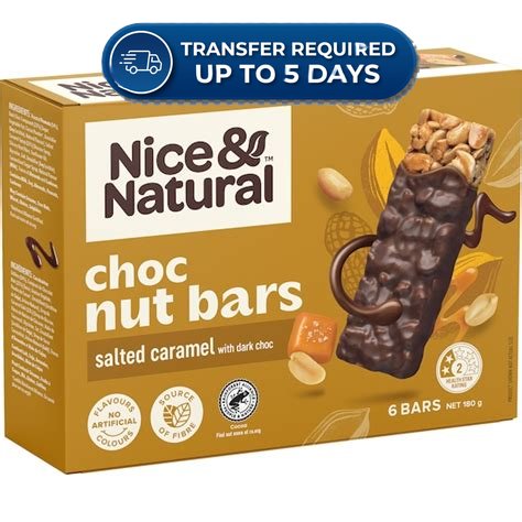 Approaching or Just Over Best Before Date – Nice & Natural Nut Bars Salted Caramel With Dark Choc (6pk) 180g