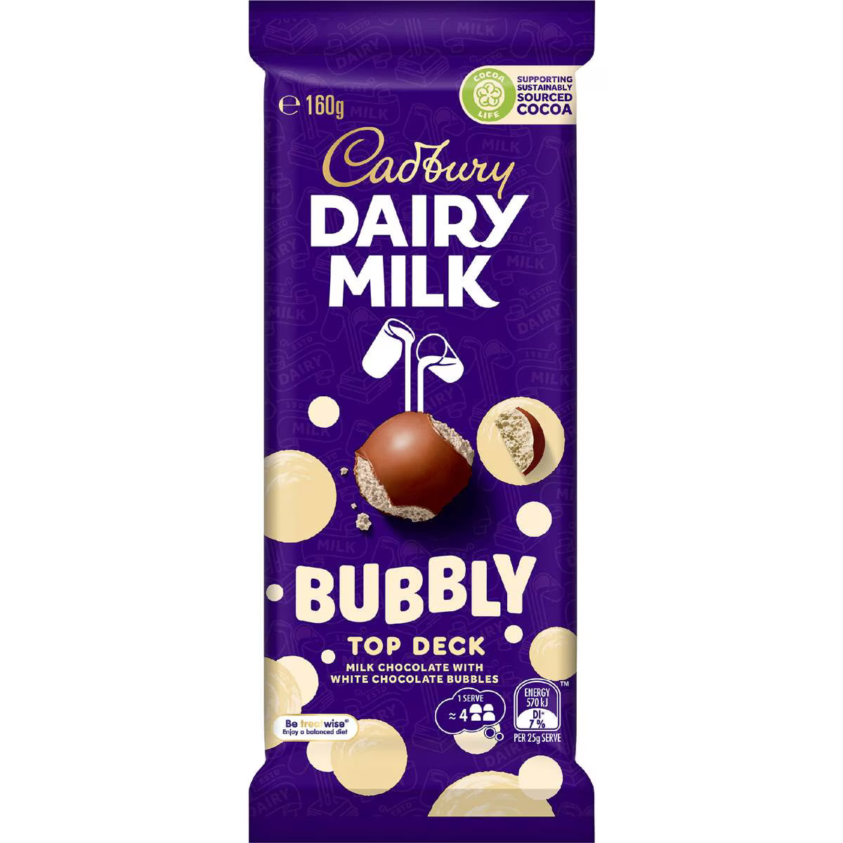 Cadbury Top Deck Bubbly Chocolate Block 160g