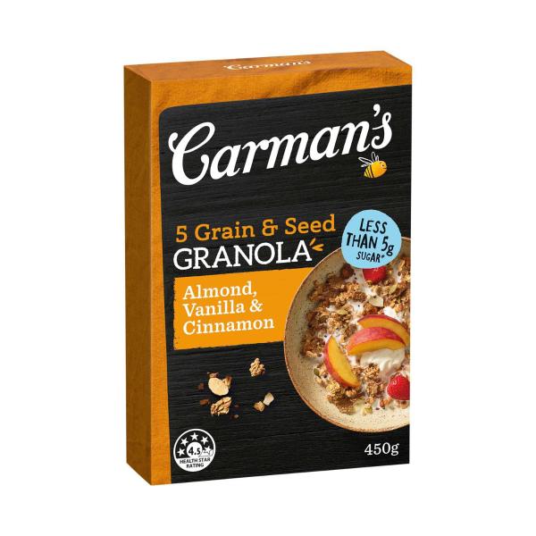Carman's Almond Vanilla & Cinnamon 5 Grain & Seed Granola 450g