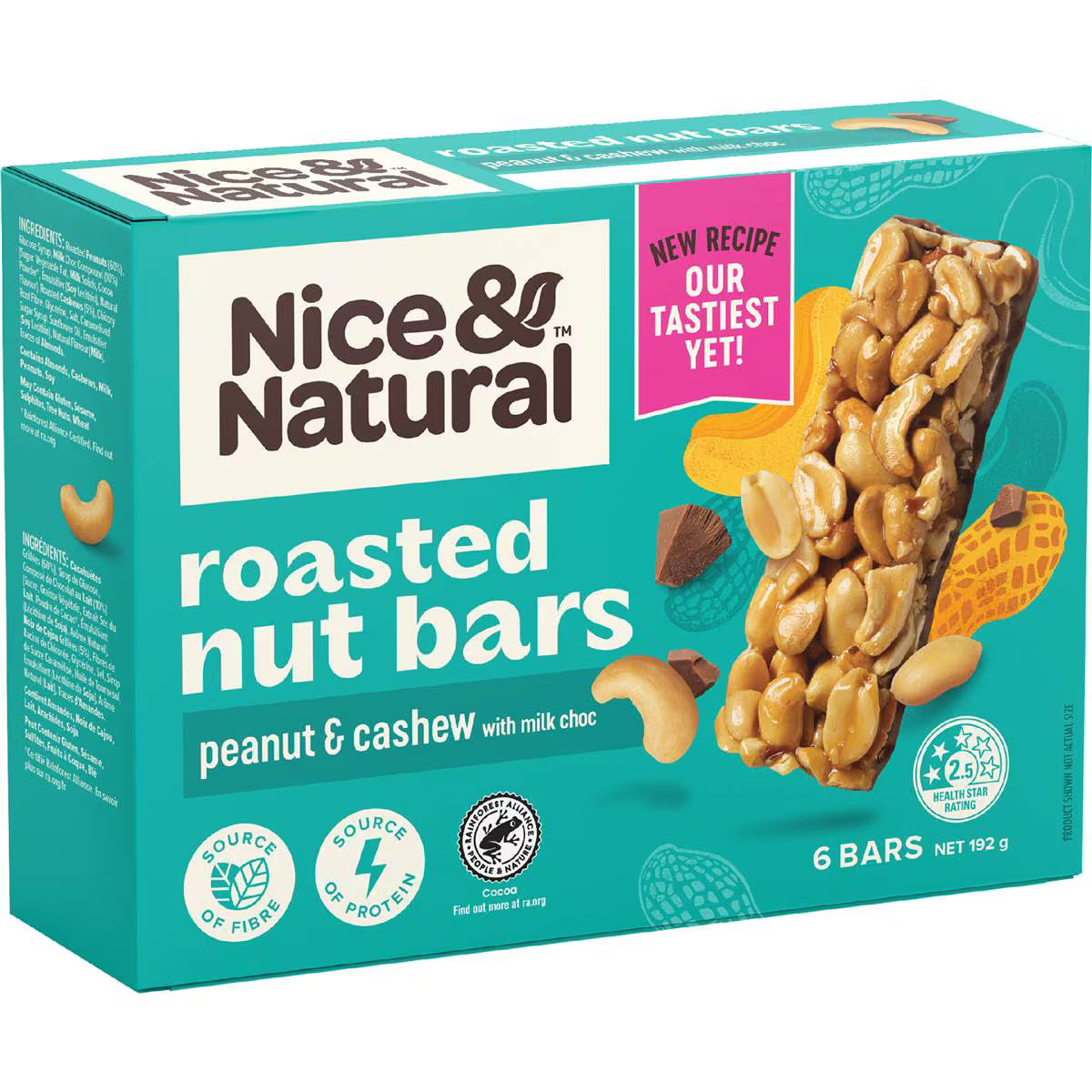 Approaching or Just Over Best Before Date : Nice & Natural Nut Bars Peanut & Cashew with Milk Choc (6pk) 192g (Copy)