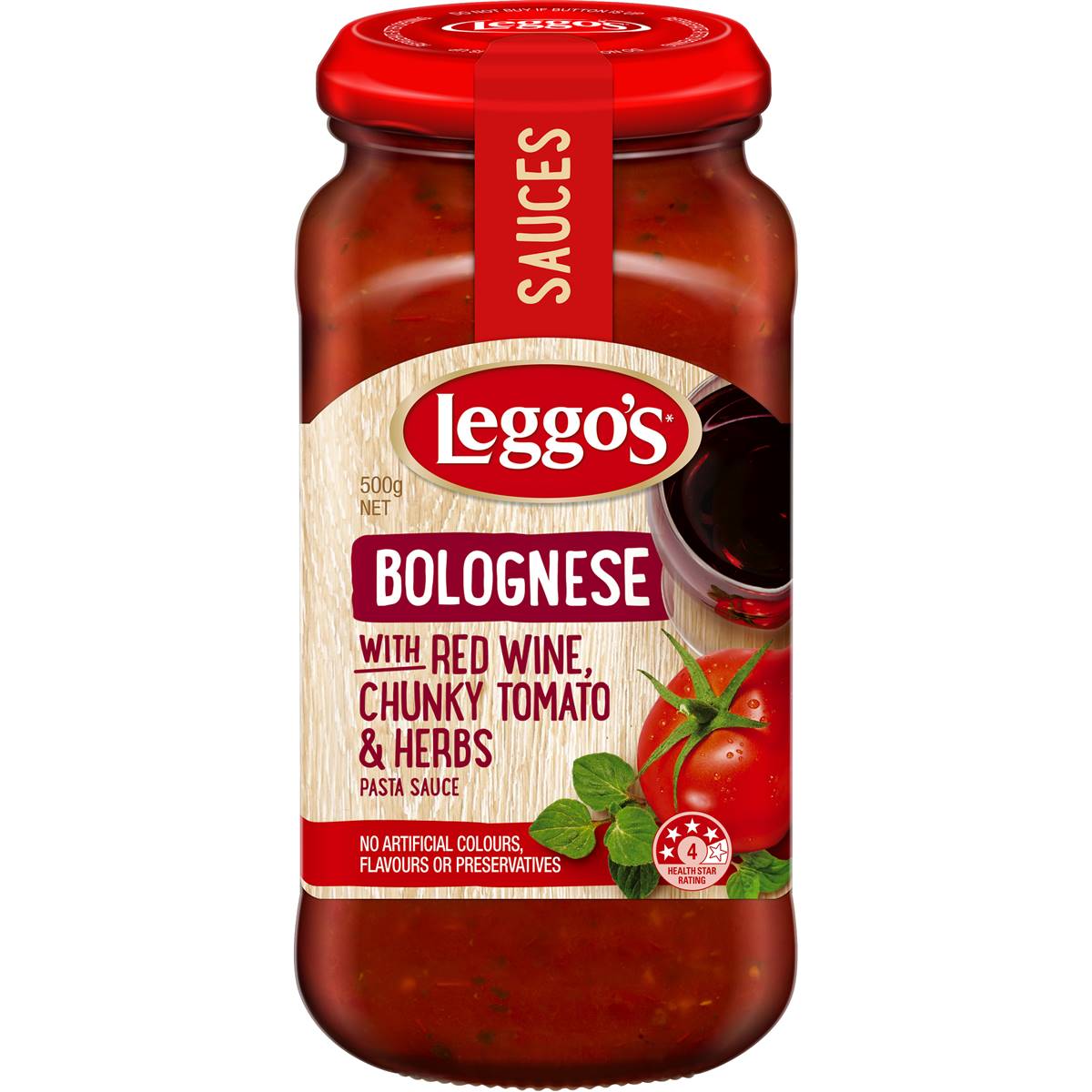 Leggo's Pasta Sauce Bolognese Red Wine, Chunky Tomato & Herbs 500g