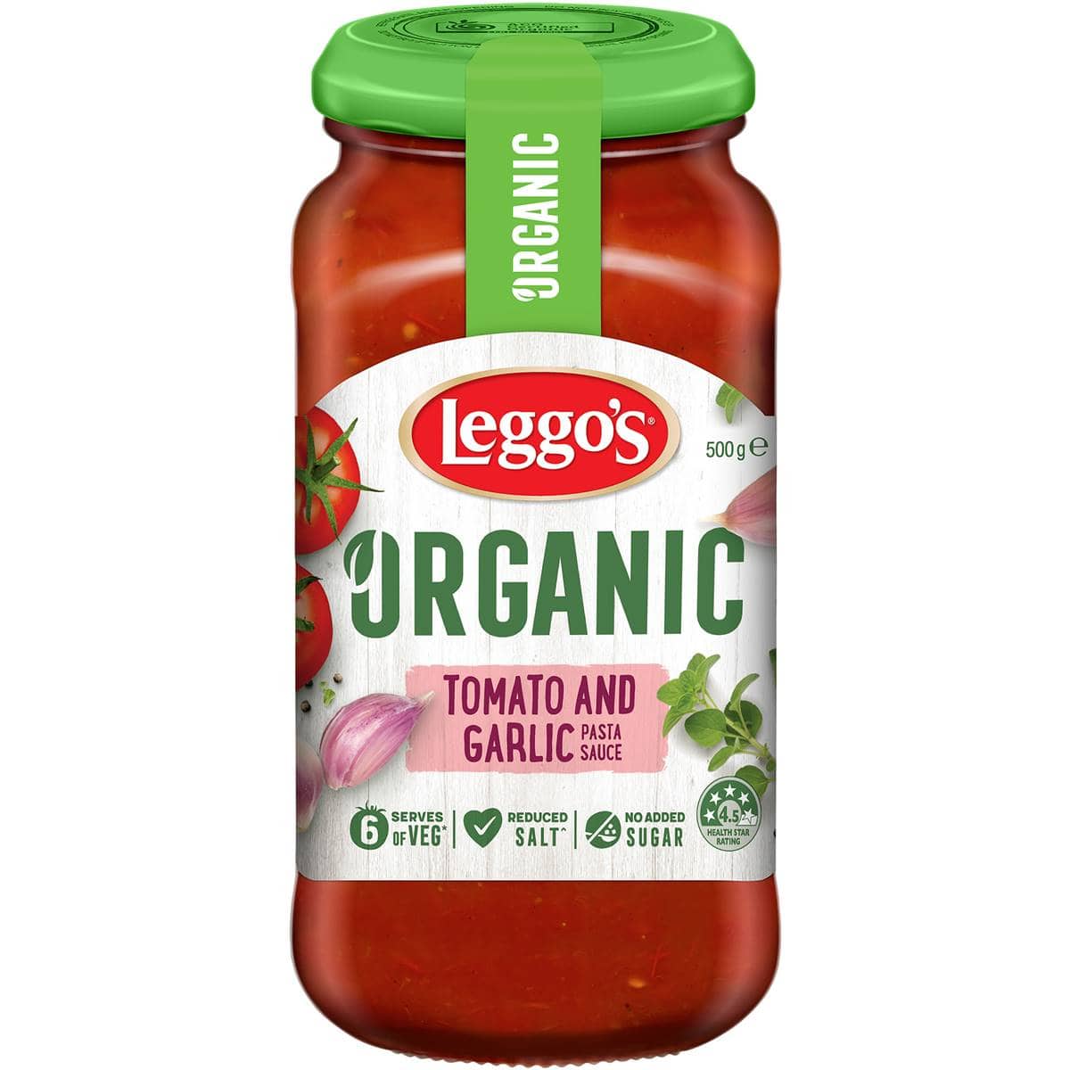 Leggo's Pasta Sauce Organic Tomato & Garlic 500g