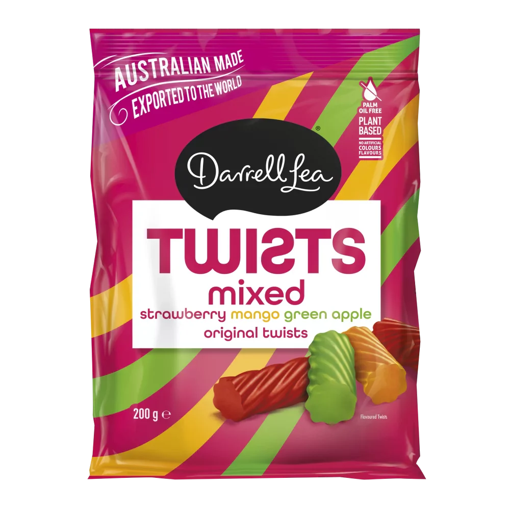 Darrell Lea Twists Mixed Fruit 200 GRAM