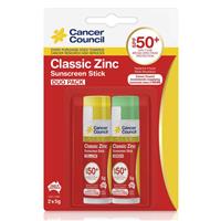 Cancer Council Classic Zinc Sunscreen Stick SPF50+ (2pk) 2x5g