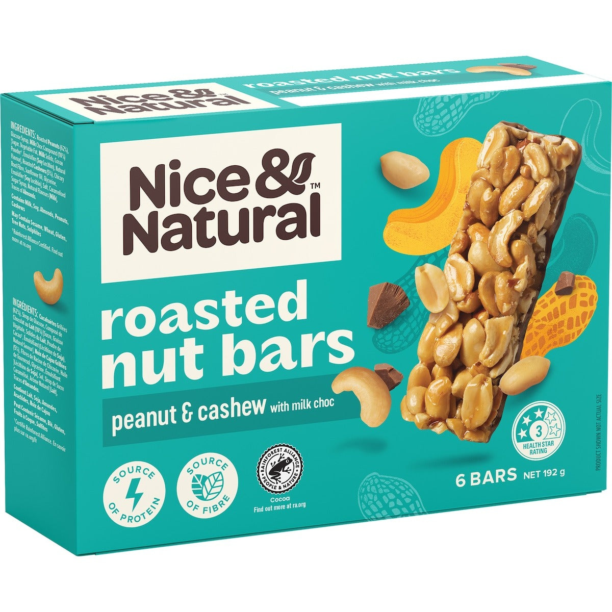 Approaching or Just Over Best Before Date : Nice & Natural Nut Bars Peanut & Cashew with Milk Choc (6pk) 192g