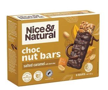 Nice & Natural Nut Bars Salted Caramel with Dark Choc Multipack Snacks 6 Pack 180g