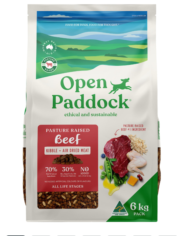 Open Paddock Beef Kibble & Air Dried Meat Dry Dog Food 6kg