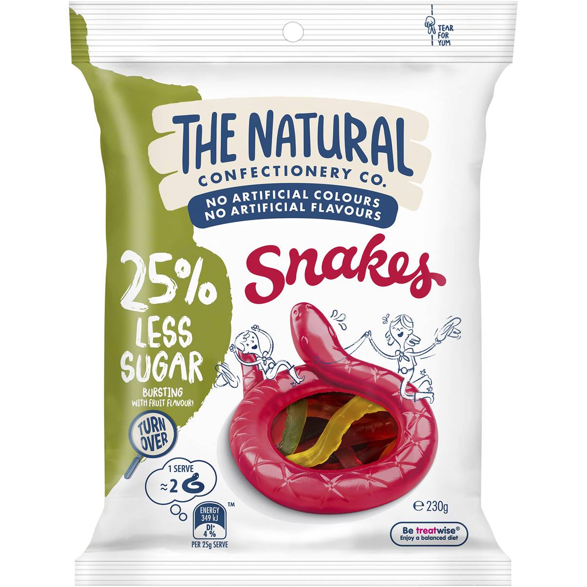 Natural Confectionery Snakes 25% Less Sugar 230g