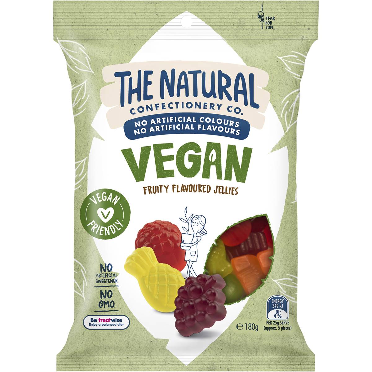 The Natural Confectionery Co. Vegan Fruit Flavoured Jellies Lollies 180g