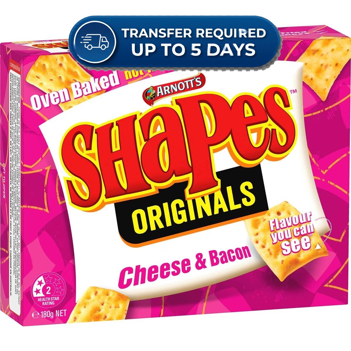 Arnott's Shapes Cheese & Bacon 180g -(Extended Dispatch)