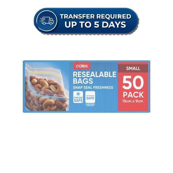 Coles Small Resealable Bags 50 pack (15x9) -(Extended Dispatch)