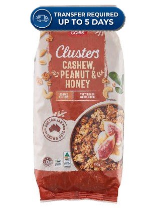 Coles Cereal Clusters Cashew, Peanut & Honey 750g -(Extended Dispatch)