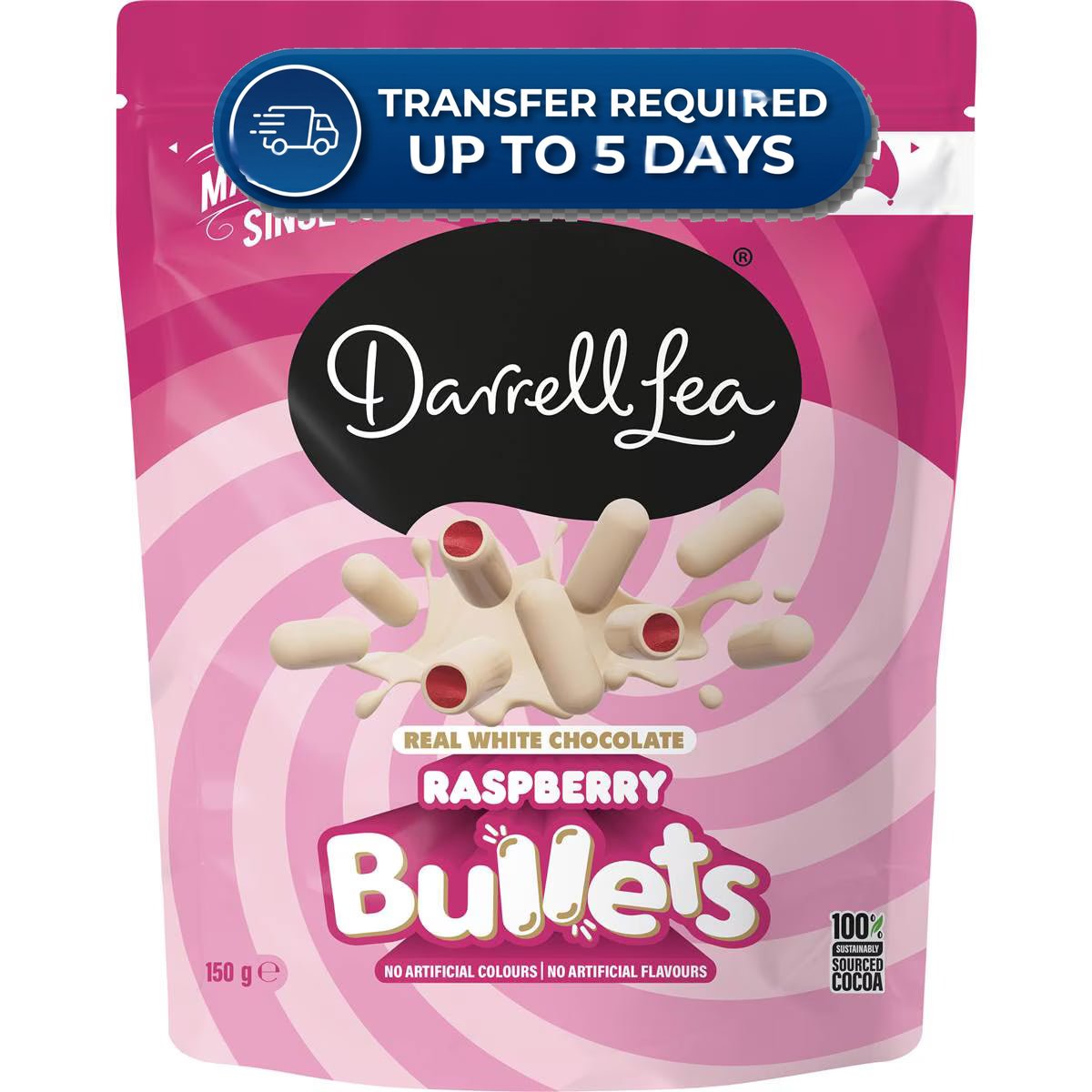 Darrell Lea Raspberry Bullets White Chocolate 150g -(Extended Dispatch)