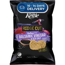 Kettle Ridge Cut Potato Chips Salt & Vinegar 165g -(Extended Dispatch)