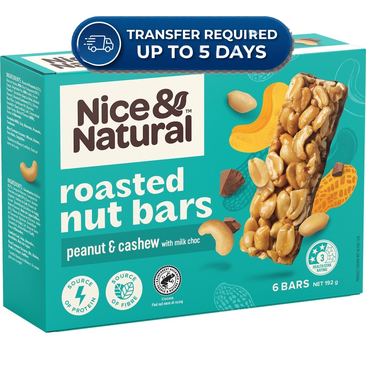 Nice & Natural Nut Bars Peanut & Cashew with Milk Choc (6pk) 192g -(Extended Dispatch)
