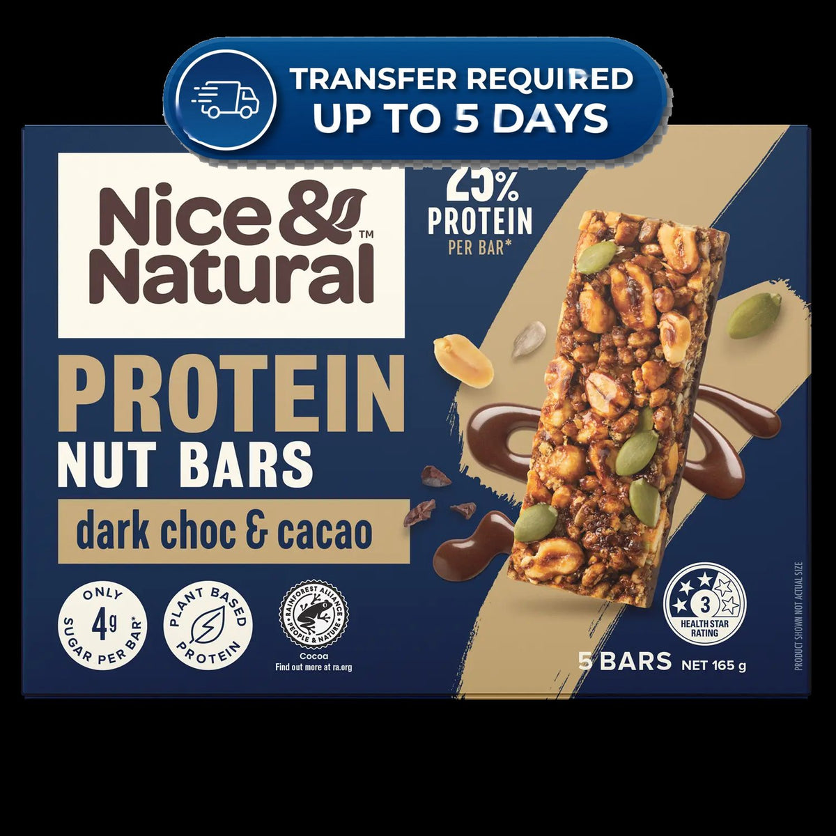 Nice & Natural Protein Nut Bars Dark Choc & Cacao 5 Pack 165g -(Extended Dispatch)