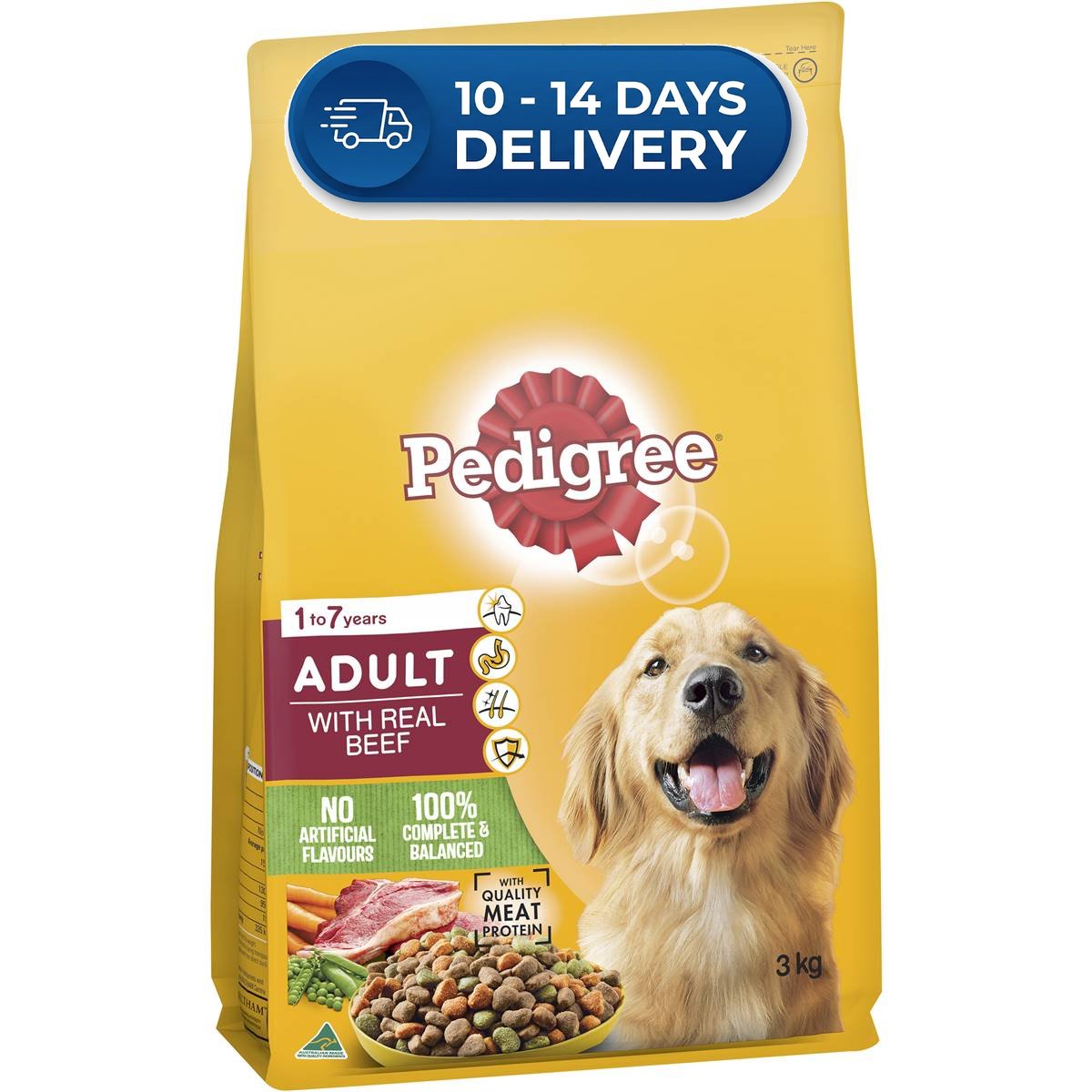 Pedigree Adult Dry Dog Food with Real Beef 3kg -(Extended Dispatch)