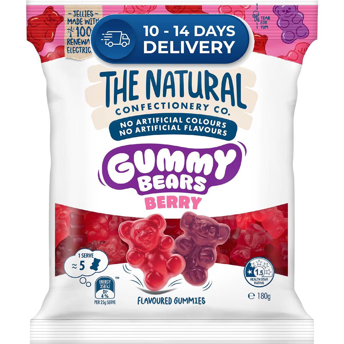 The Natural Confectionery Co. Gummy Bears Berry 180g -(Extended Dispatch)