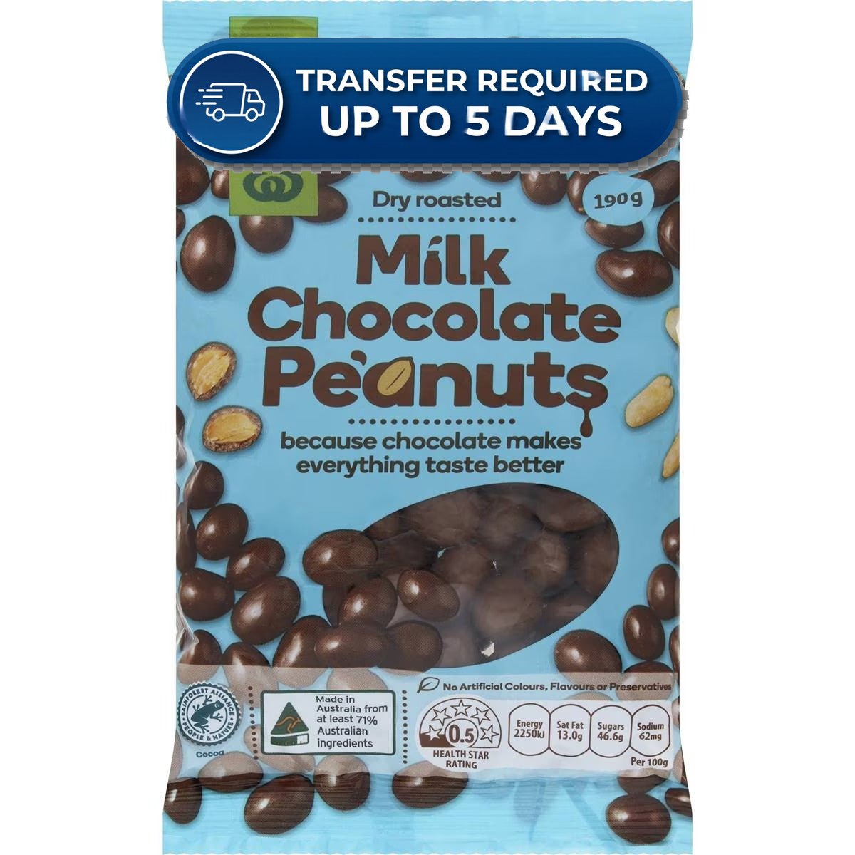 Woolworths Milk Chocolate Peanuts 190g -(Extended Dispatch)