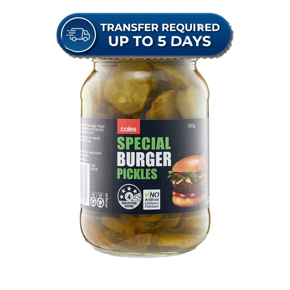 Coles Special Burger Pickles 500g -(Extended Dispatch)