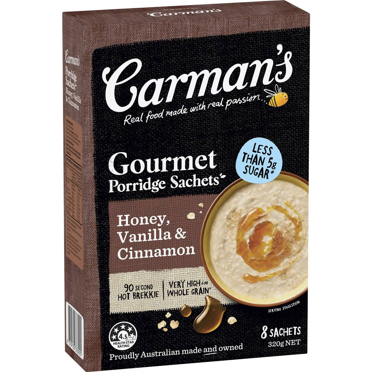 Carman's Porridge Sachets Honey Vanilla & Cinnamon 8 Pack