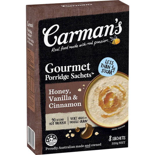 Carman's Porridge Sachets Honey Vanilla & Cinnamon 8 Pack
