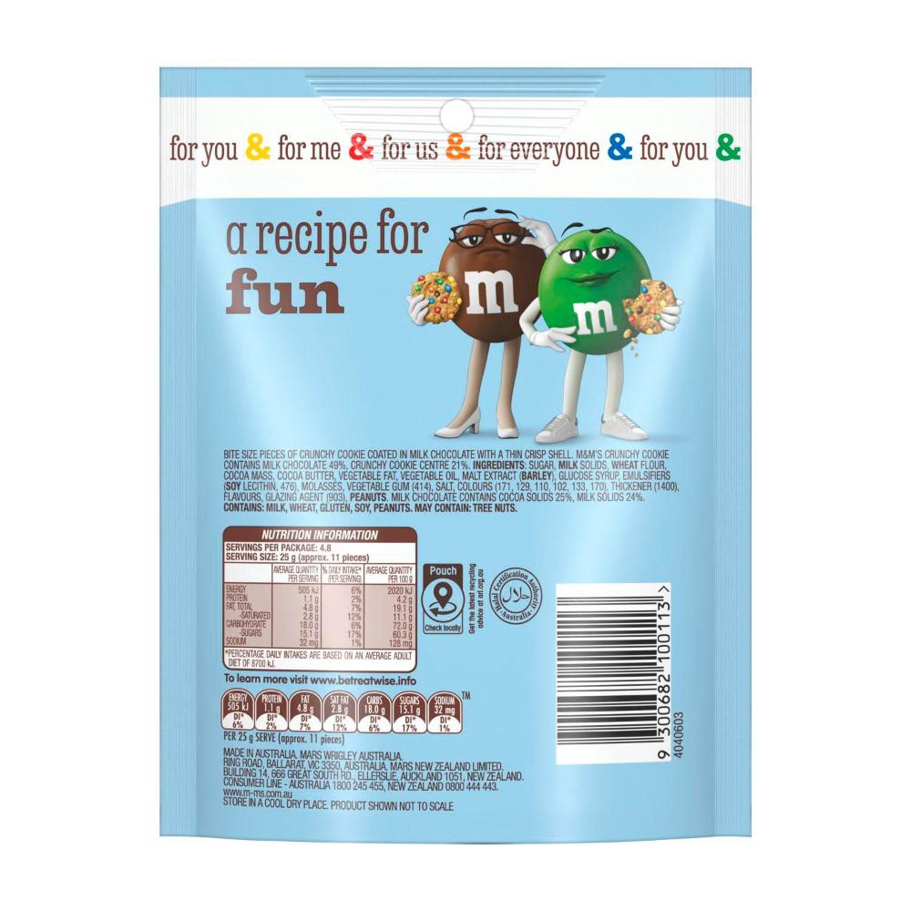 M&Ms Crunchy Cookie Milk Chocolate Snack Bag 120g