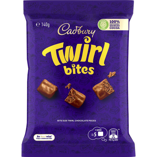 Cadbury Twirl Milk Chocolate Bites Snack & Share Bag 140g