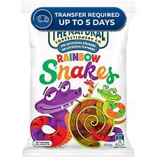 Approaching or Just Over Best Before Date – Natural Confectionery Rainbow Snakes 220g