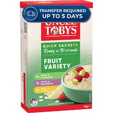 Approaching or Just Over Best Before Date – Uncle Tobys Oats Quick Sachets Fruit Variety 350g
