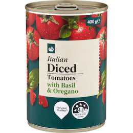 Woolworths Diced Italian Tomatoes Basil & Oregano 400g
