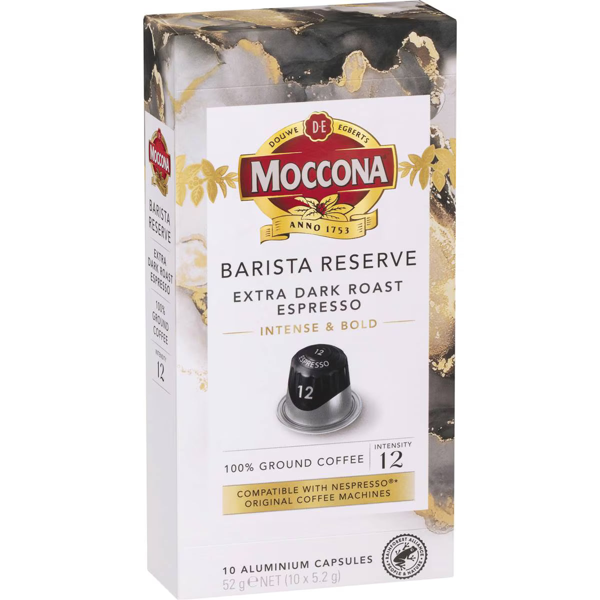 Moccona Barista Reserve Coffee Pods Intense 12 Extra Dark Espresso 10 pack
