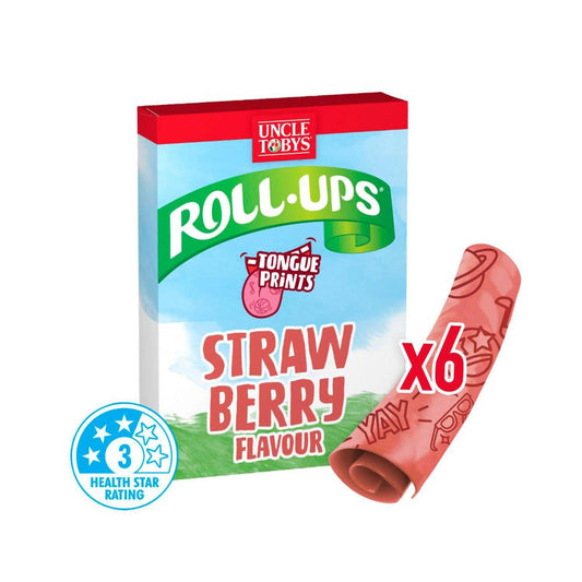 Uncle Tobys Fun Prints Strawberry Roll Ups School Lunchbox Snacks 94g
