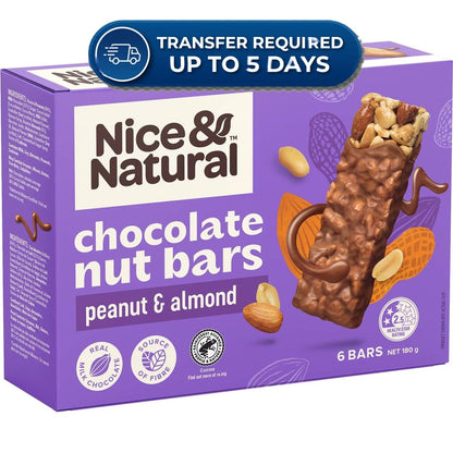 Approaching or Just Over Best Before Date – Nice & Natural Nut Bars Peanut & Almond with milk choc (6pk) 180g