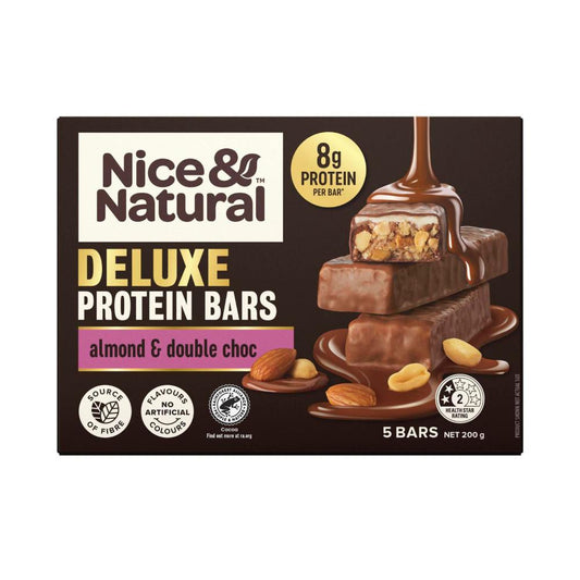 Approaching or Just Over Best Before Date – Nice & Natural Deluxe Protein Bars Almond & Double Choc 5 Pack