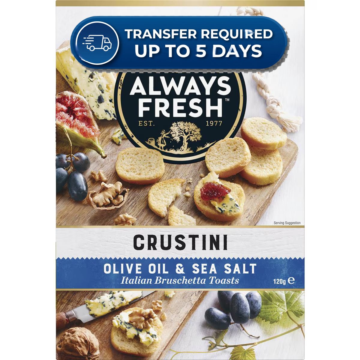 Approaching or Just Over Best Before Date – Always Fresh Crustini Olive & Sea Salt 120g