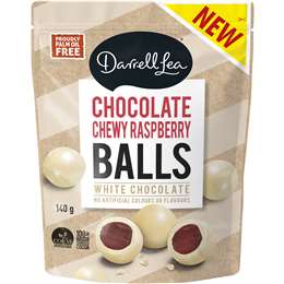 Darrell Lea Chocolate Chewy Raspberry Balls White Chocolate 140g