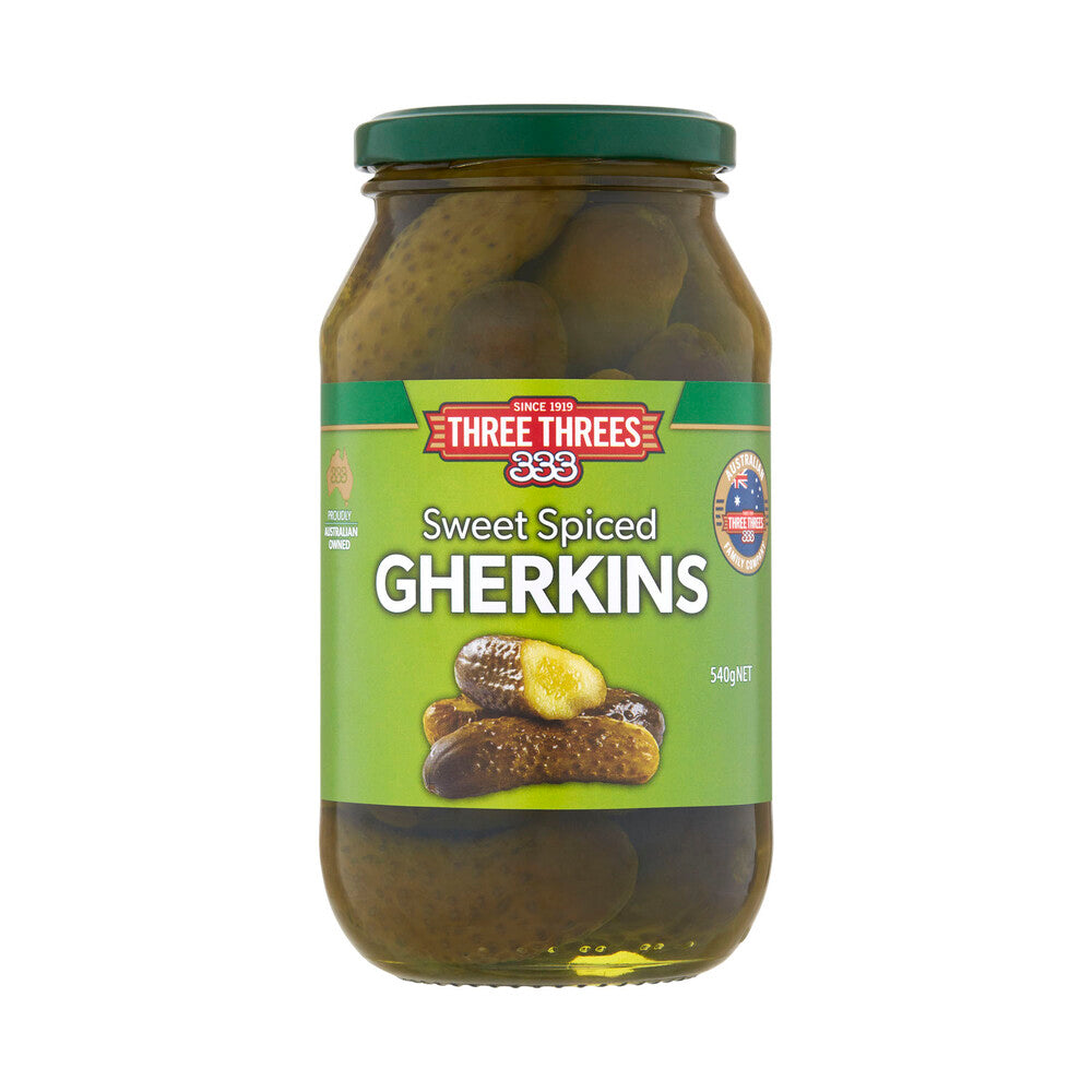 Three Threes Gherkins Sweet Spiced 540g