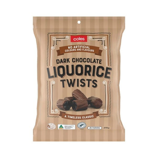 Coles Lollies Liquorice Twists Dark Chocolate 270g