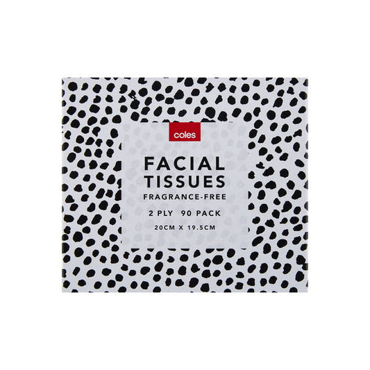 Coles Fragrance Free White Facial Tissues 90pk