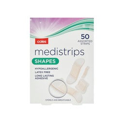 Approaching or Just Over Best Before Date –  Coles Medistrips Assorted Shapes 50pk