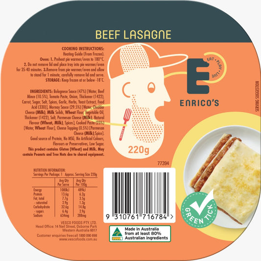 Frozen Enrico's Beef Lasagne 220g