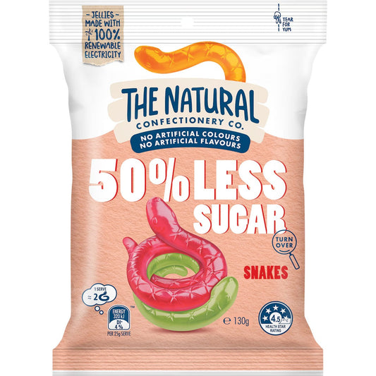 Natural Confectionery Snakes 50% Less Sugar 130g