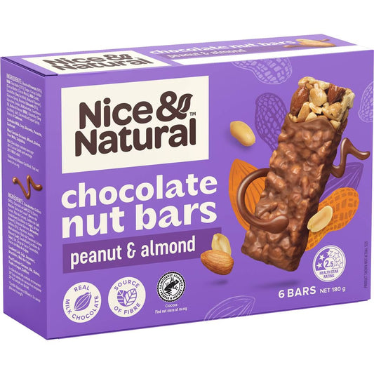 Nice & Natural Nut Bars Peanut & Almond  with milk choc (6pk) 180g