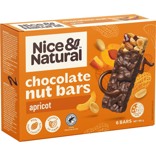 Nice & Natural Nut Bars Apricot with Dark Choc Multipack Snacks 6 Pack 180g