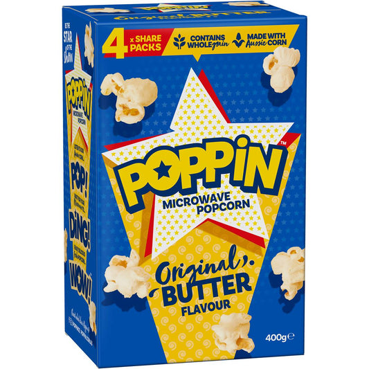 Poppin Microwave Popcorn Original Butter 4x100g