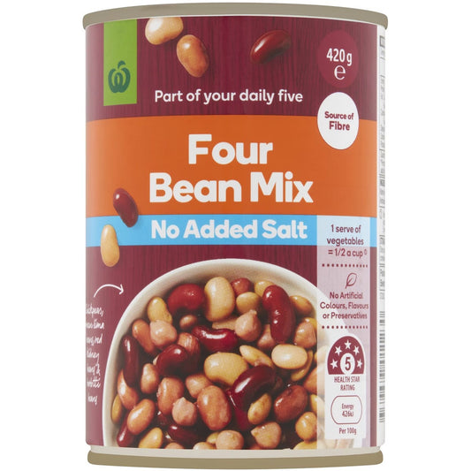 Woolworths Four Bean Mix No Added Salt Can 420g