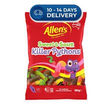 Allen's Sweet & Sour Killer Pythons Lollies 192g -(Extended Dispatch)